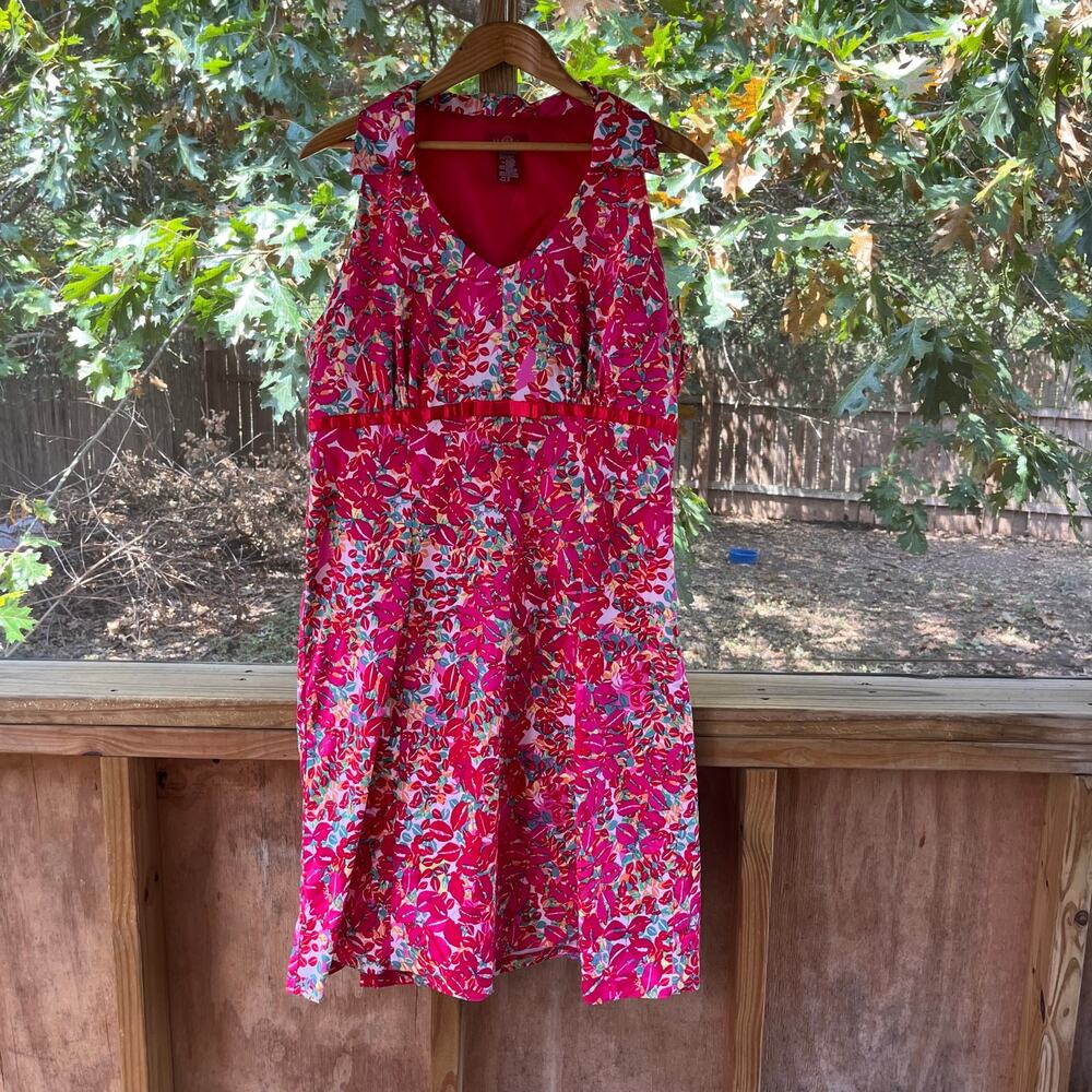 Sangria Women's Vintage Red Printed Empire Waist Sleeveless Dress Size 16